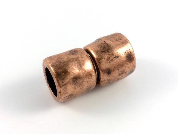 Antique Copper, 8mm Hammered Texture, Magnetic Clasp Set, 22x12mm With 8mm Inside Diameter Hole