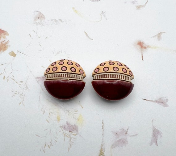 NEW! Set of Two, Medium Lentil Shaped Beads, Hand Stamped and Glazed Stoneware Beads, Hand Crafted Artisan Stoneware Beads