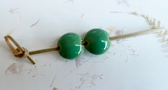 Set of Two Glazed Stoneware Lentil Shaped Beads, Solid Color Glazed Beads, Use With Leather, Waxed Linen or Kumihimo, Large Hole Beads