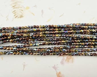 4mm Metallic Mix with Rainbow Finish Fire Polish Beads, 50 Beads Per Strand