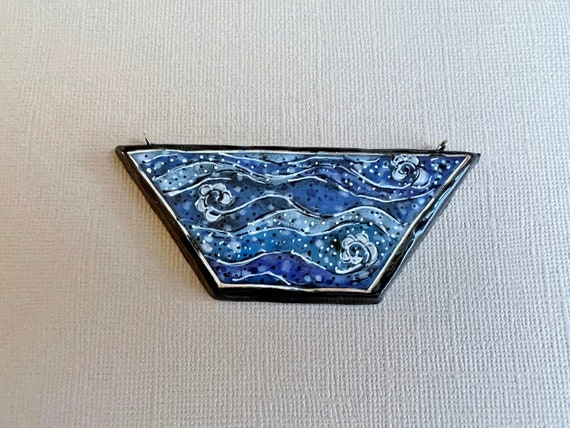 Van Gogh's Night Sky by Damyanah Studio, Stoneware Trapezoid Pendant, Hand Crafted in Bulgaria