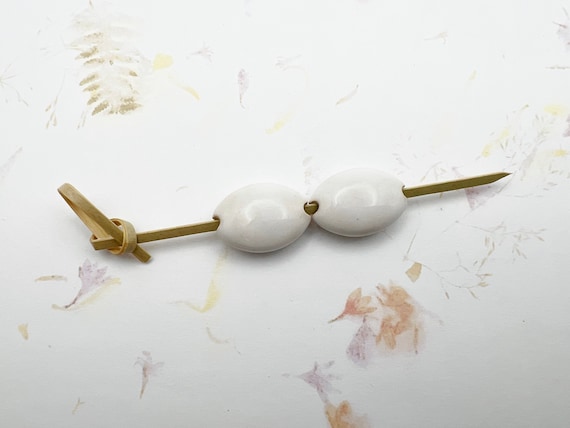 NEW!  Set of 2, Glazed Almond Shaped Beads, White Glaze on Stoneware, Golem Design Studio, Medium Almond Shaped Beads