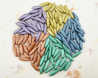 Czech Glass Beads, Alabaster 5x16mm Daggers, Specialty Set of Five Colors
