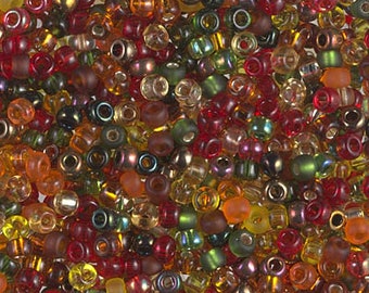 Miyuki Autumn Blend, Size 8 Seed Bead Mix in Red, Bronze, Emerald and Frosted Tones, Miyuki Seed Bead Mix, 3 Inch Tubes, 14 Grams
