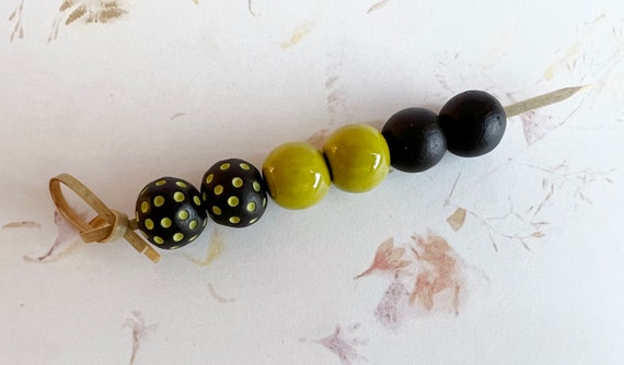 NEW! Set of Six Large Hole Rounds, 4 Lime Glazed Black Clay Rounds, 2 Unglazed, Spacer Beads, Golem Beads, Set of Six Beads