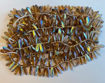 10x3mm Smoky Topaz AB Dagger Beads, Czech Pressed Glass Dagger Beads, 100 Pieces