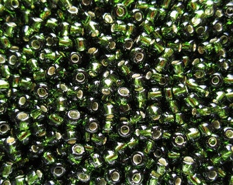 TOHO Olivine Size 11/o Seed Beads, Toho Round Seed Beads, Silver Lined Olivine Color 37, 5 Inch Tubed
