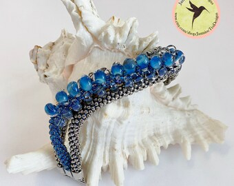 Jumping Waves, 7.25 Inch Cuff Bracelet with 3 Connecting Bracelets and a Triple Magnetic Clasp, Handcrafted by Diana Miglionico-Shiraishi