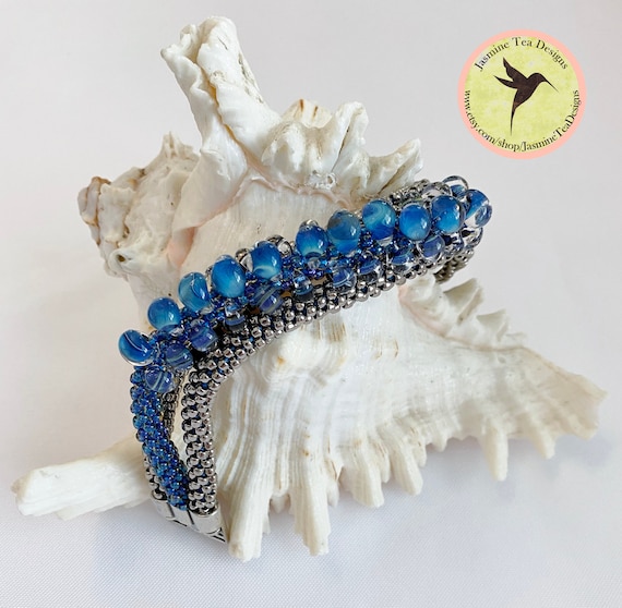 Jumping Waves, 7.25 Inch Cuff Bracelet with 3 Connecting Bracelets and a Triple Magnetic Clasp, Handcrafted by Diana Miglionico-Shiraishi