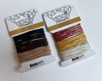 Leather Elements, 1mm Round Cord, Assorted Colors, 3 Colors Per Card, Metallic or Natural, 8 Feet of Each Color
