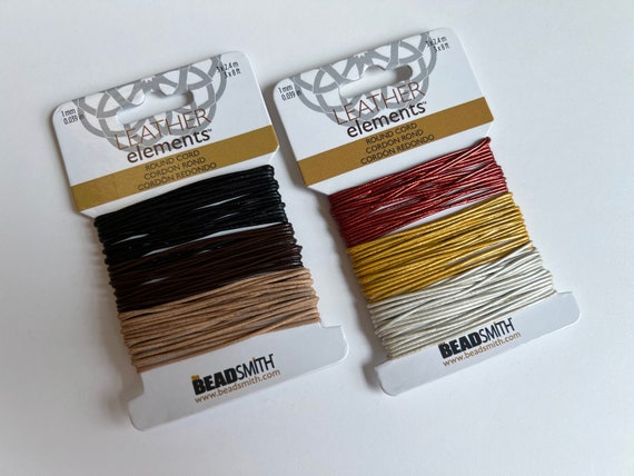 Leather Elements, 1mm Round Cord, Assorted Colors, 3 Colors Per Card, Metallic or Natural, 8 Feet of Each Color