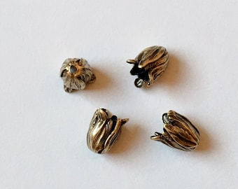 Oxidized Brass, Petite Blooming Tulip End Caps, 11x9mm, Blooming Tulip 2 piece Set, Oxidized Brass End Caps, Made in the USA