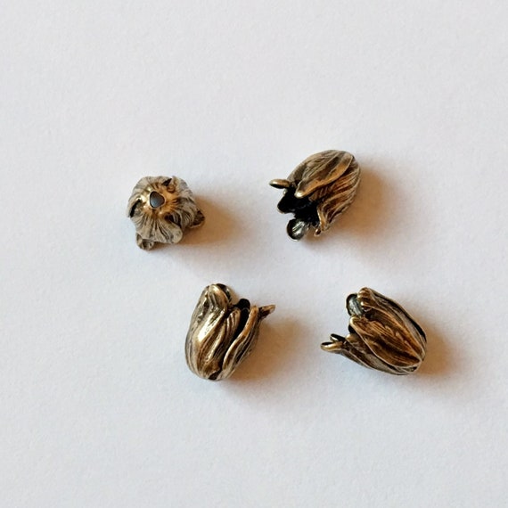 Oxidized Brass, Petite Blooming Tulip End Caps, 11x9mm, Blooming Tulip 2 piece Set, Oxidized Brass End Caps, Made in the USA