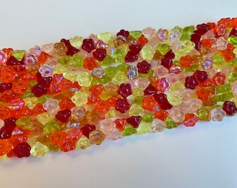 Tango Flower Mix, Bell Flowers, 7mm, 100 Flowers Per Strand, Transparent Spring Colors
