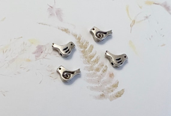 12mm Little Pewter Birds, Set of Four, Pewter Casting, Two Sided Design, 12mm, Pewter Little Pewter Birds