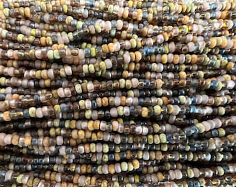 8/o Matte Pink Medley Striped Picasso Mix, Size 8 Round, Czech Glass Seed Beads, 20 Inch Strand, Approximately 7 Grams Each