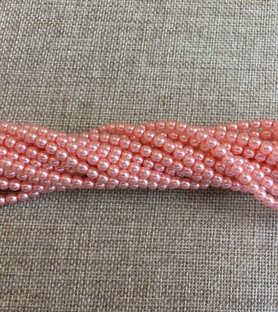 Peach Chiffon 4mm Alabaster Glass Pearls, 120 Pearls Per Strand