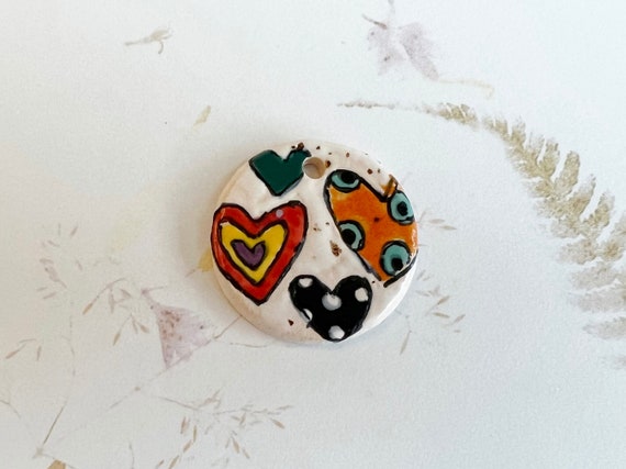 Heart Design by Damyanah Studio, Small Pendant, Hand Painted and Hand Glazed Stoneware Pendant