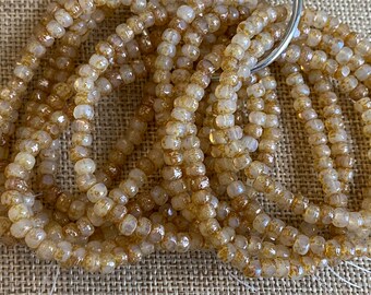 4x3mm Trica Off White With Mercury AB Finish, Fire Polish Beads, 3x4mm, 50 Beads Per Strand, 1mm Center Hole, Trica Beads