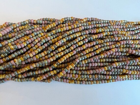 6/o Aged Pink Medley Picasso Mix, Czech Glass Seed Beads, 4mm Seed Beads, 20 Inch Strand, Approximately 130 Per Strand, 13 Grams