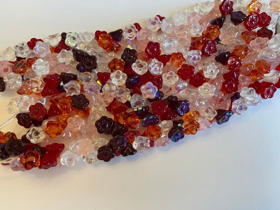 Strawberry Fields Mix, Bell Flowers, 7mm, 100 Flowers Per Strand, Transparent Summer Reds And More