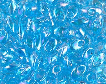 Transparent Aqua AB, Miyuki 4x7mm Long Magatama Beads, 12 grams, Miyuki LMA 260