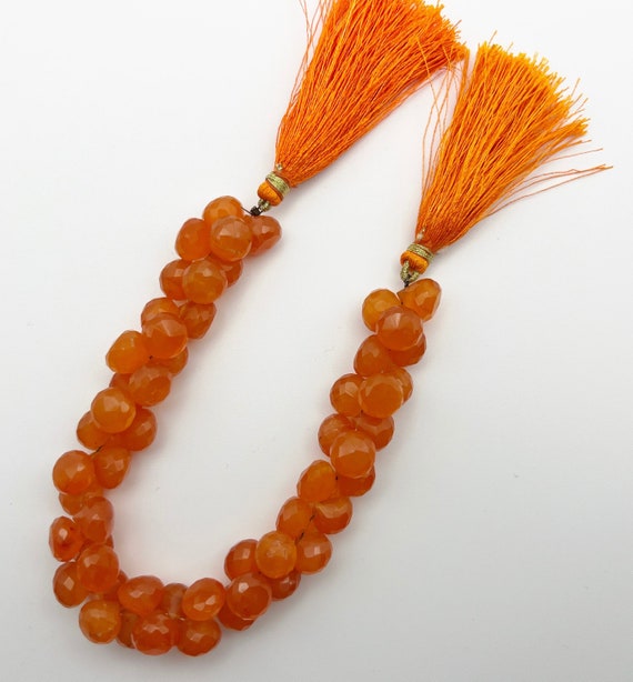 Carnelian Faceted Onion Stones, 8 Inch Strand, 54 Stone Strand, Top Drilled