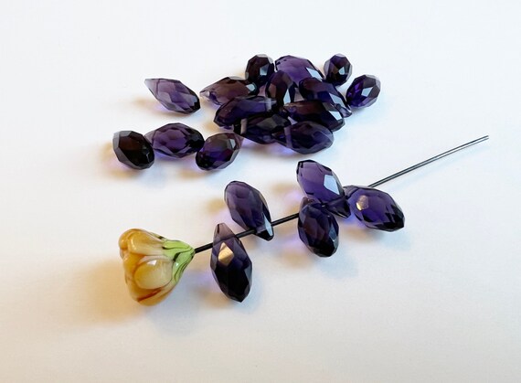 Amethyst Crystal Faceted Teardrops, Glass Briolette, 6x12mm Faceted Teardrop Beads, 20 Teardrops Per Bag