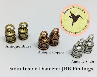 5mm Revolving End Caps, Set Of Two End Caps, JBB Findings, Antique Brass, Copper Or Silver