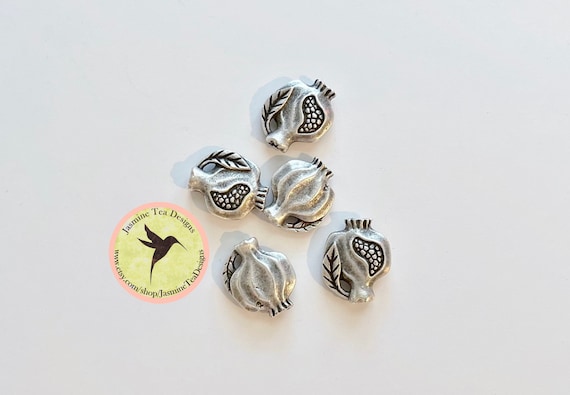 Pewter Pomegranate Beads, Set of Three, 25mm Pomegranate Beads