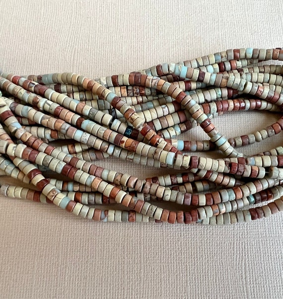 Spacer Heishi Beads, 2x4mm, Shoushan Sediment Jasper, 140 Beads Per Strand, Flat Round Heishi Beads
