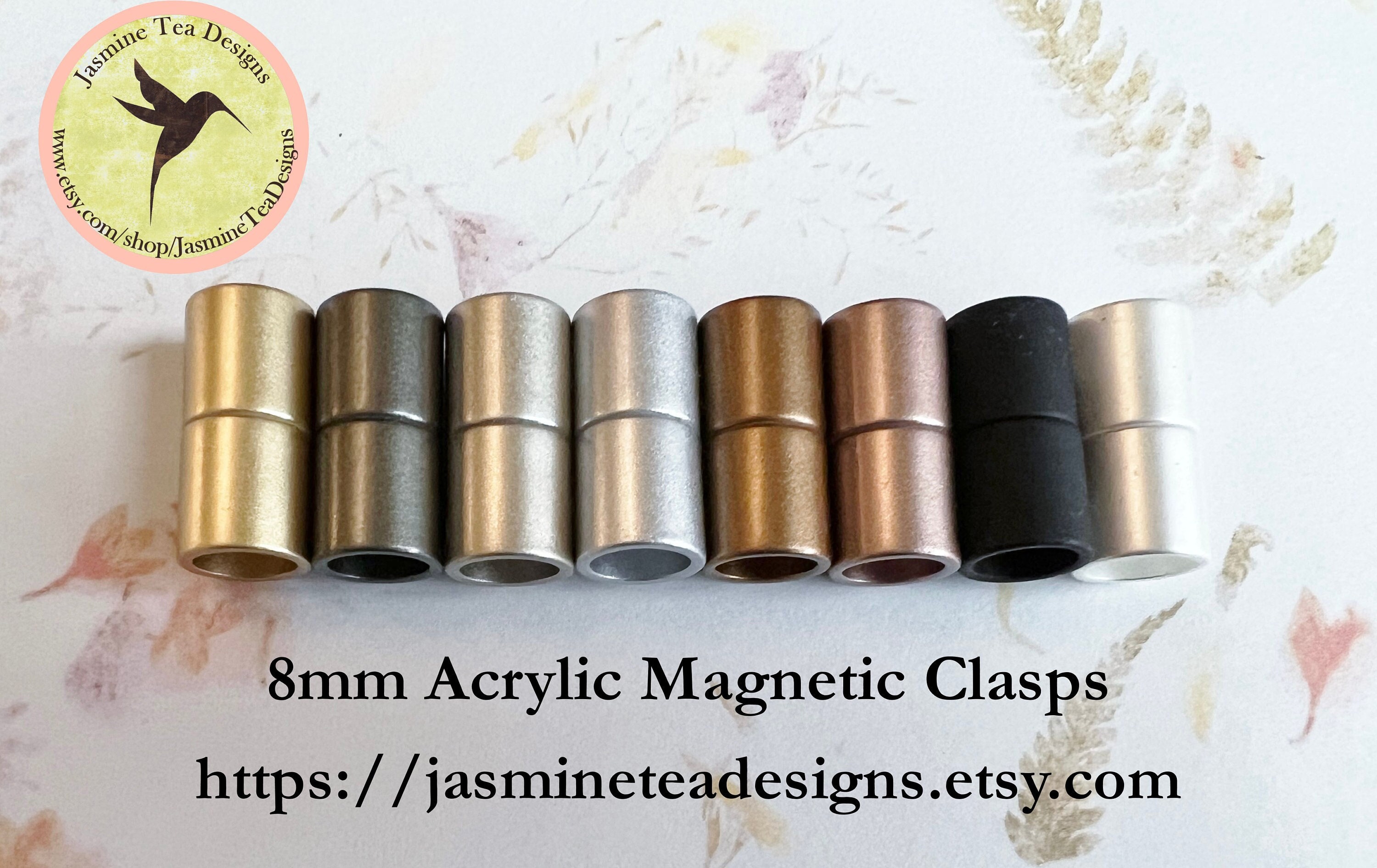 8mm Acrylic Magnetic End Cap Clasp, Acrylic Magnetic Clasp, Eight Finishes  to Chose From, Glue-in Magnetic Clasps 