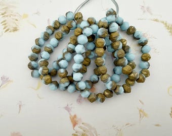 8mm English Cut, Baby Blue with Etched and Gold Finishes, 20 Beads per Strand