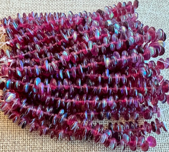 Fuchsia AB, 6mm Top Drilled, Single Hole Lentil Beads, 50 Lentils Per Strand