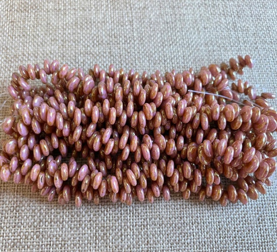 Luster Opaque Rose Gold, 6mm Top Drilled Lentil Beads, 50 Pieces Per Strand