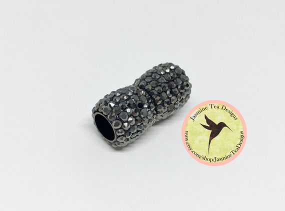 6mm Black Pave Rhinestone Crystal Magnetic Clasps, 6mm Hole, 20mm Length