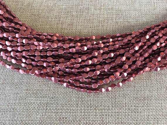 Pinch Beads, Color Trends Saturated Metallic Valiant Poppy, 5x3mm Pinch Beads, 50 Pinch Beads Per Strand