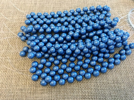 Satin Metallic Azure 6mm Top Hole Round Beads, Color Trends, 25 Beads Per Strand