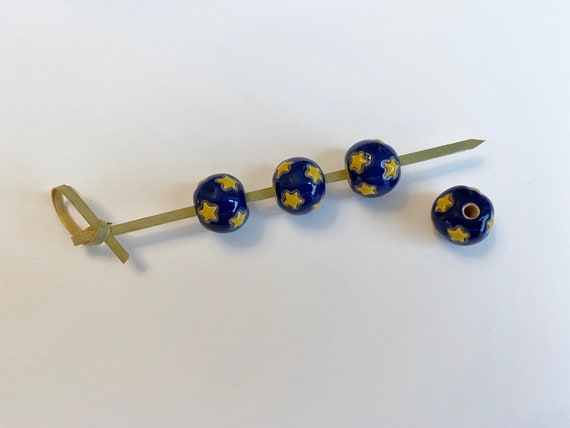 Stars In A Dark Blue Sky Beads, Hand Carved Star Beads, Large Hole Beads For Kumihimo, Spacer Beads, Golem Beads