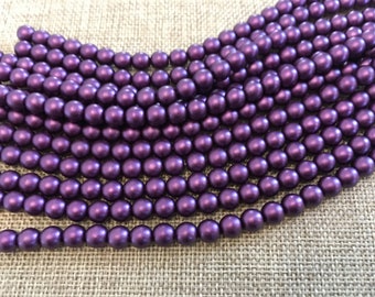 Purple Velvet 6mm Glass Pearls, 25 Pearls Per Strand, Matte Finish