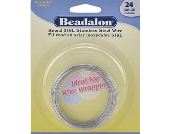 24 Gauge Beadalon 316L Stainless Steel Wrapping Wire, Round, 3/4 Hard