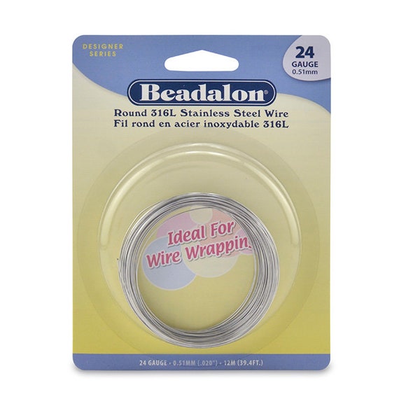 24 Gauge Beadalon 316L Stainless Steel Wrapping Wire, Round, 3/4 Hard