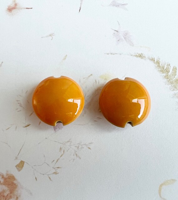 New! Solid Color, Set of Two Lentil Shaped Stoneware Beads, Glazed Stoneware Beads, 23mm Medium Shaped Lentil Beads, Large Hole Beads