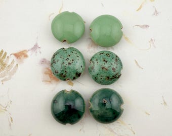 Golem Medium Lentils, Set of Two, Pistachio, Speckled, Reactive Glazes, Artisan Ceramic Beads