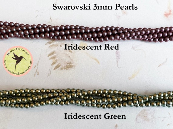 3mm Swarovski Pearl Strands, 200 Pearls Per Strand, Iridescent Red or Green