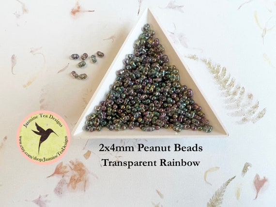 Transparent Rainbow, Luster Peanut Beads, 2x4mm Peanut Beads, Matsuno Peanut Beads, 30 grams, 6 Inch Tubes, Luster Finish