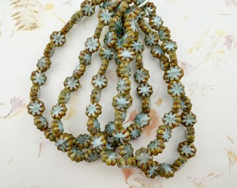 9mm Cactus Flower Beads, Sky Blue with Picasso Finish (25/Strand)