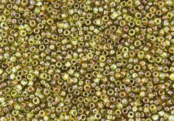 TOHO Size 8 Hybrid Transparent Lime Green Picasso Seed Beads, Size 8/o Round, TOHO Color Y315 Seed Beads In 2.5 Inch Tubes