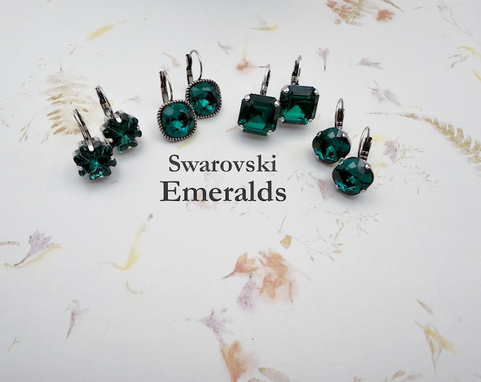 Featured listing image: Emerald Crystal Earrings: Antique Silver Lever Back
