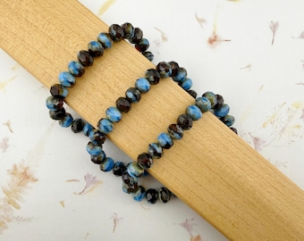 9x6mm Faceted Rondelle, Blue and Topaz Mix, Opaque Transparent with Picasso